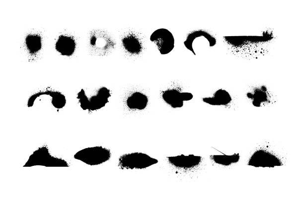 Set of spray paint design elements. Black and white isolated vector image of grunge. Set of spray paint design elements. Black and white isolated vector image of grunge. spray paint stock illustrations