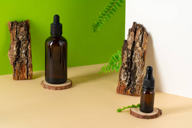 istock Brown glass cosmetic bottle. Organic cosmetic concept 1300330331