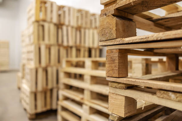 istock Arranged palettes ready to be used. Storage interior. 1300331072