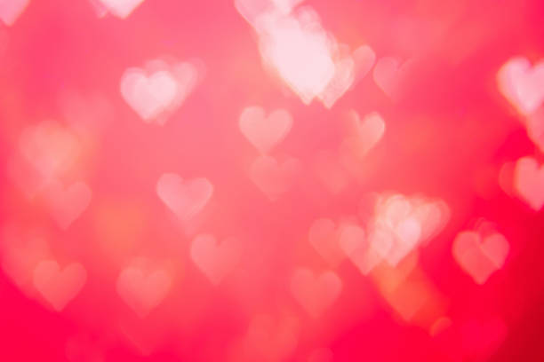 레드 히트 열정과 매력적인 밝은 보케 배경. 하트 모양의 보케 빨간 추상적 배경 배너.  테마 일러스트를 좋아합니다. 발렌타인 데이 컨셉. 공간을 복사합니다. 장식 반짝이 디자인. - valentines day hearts flash 뉴스 사진 이미지
