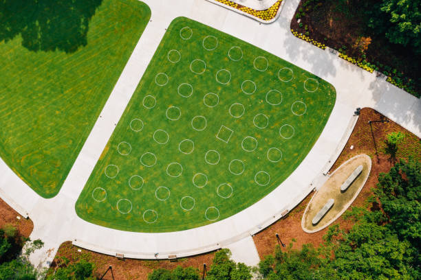 istock Social distance markings in public park 1300334723