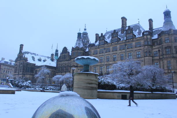 istock Snow over the Sheffield city centre and peace garden 1300334876