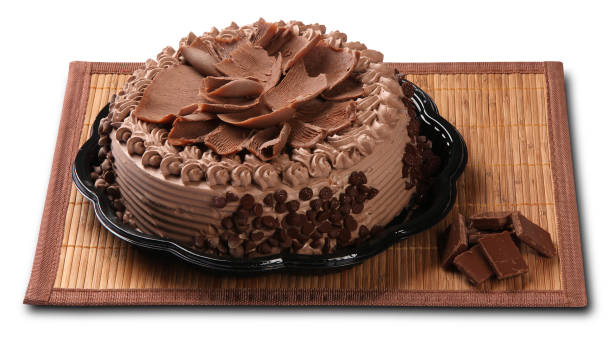 istock Tasty chocolate cake isolated on white 1300335387