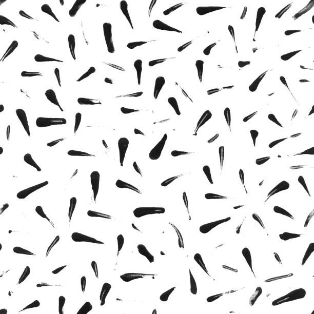単一の涙は、紙の背景の白い部分に黒いペンキで自発的にフレック - エネルギーを持つ現代のシンプルなベクトルイラスト - ラインは、コンマ抽象的な花火精子昆虫の雨滴流れ星ソファ室内� - textile in a row painted image white点のイラスト素材／クリップアート素材／マンガ素材／アイコン素材