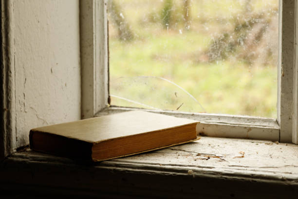 istock Book on an old window sill in the village. 1300337770