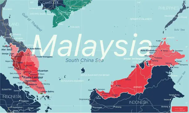 Vector illustration of Malaysia country detailed editable map