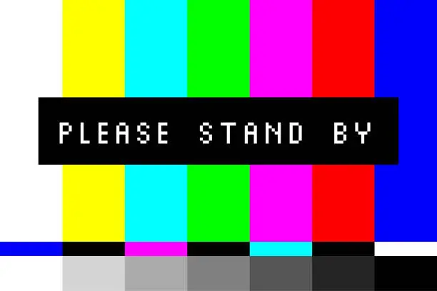 Vector illustration of Please Stand By - TV Screen Test. Television Test Pattern Stripes. Retro Style Screensaver. Vector Illustration