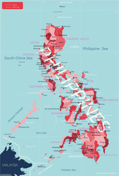 philippinen land detaillierte bearbeitbare karte - philippines map manila asia stock-grafiken, -clipart, -cartoons und -symbole