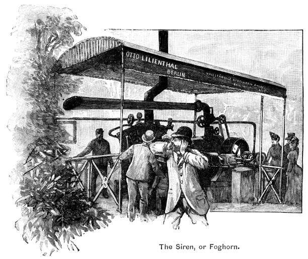 викторианский корабль в foghorn звучание, пугая пассажира - passenger ship flash stock illustrations