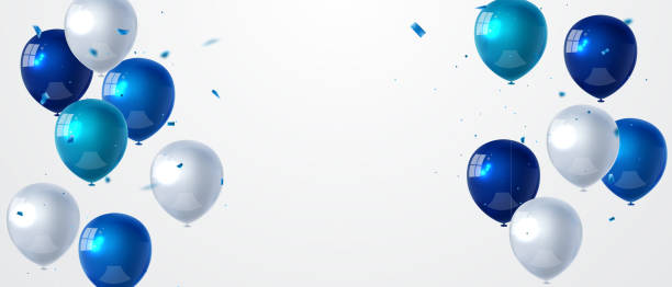 istock Celebration party banner with Blue color balloons background. Sale Vector illustration. Grand Opening Card luxury greeting rich. frame template. 1300343355