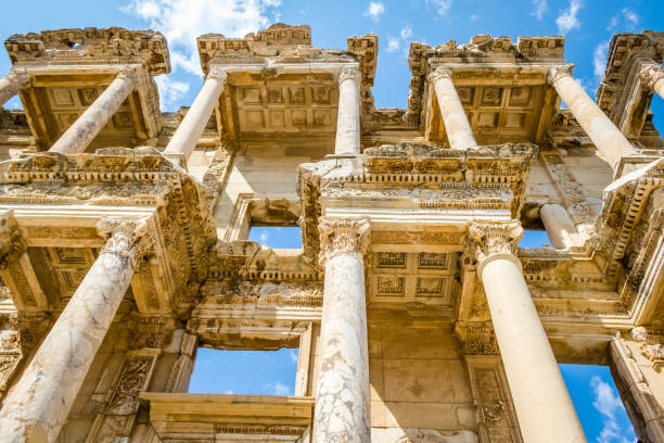 Ruins of Celsus Library in Ephesus Ancient City in Turkey stock photo