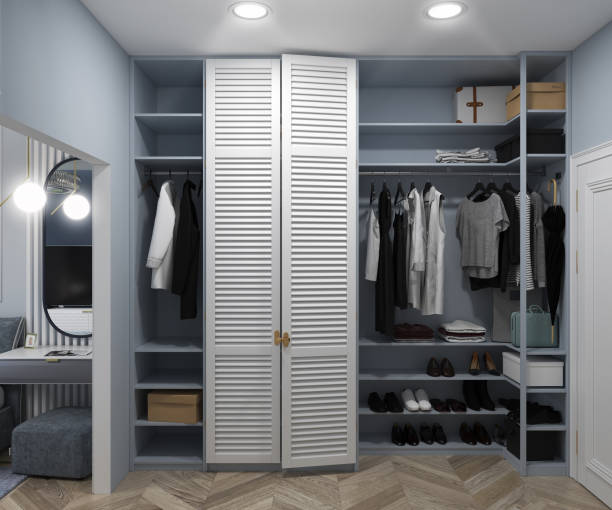 istock Master bedroom walk-in closet design ideas, 3d rendering 1300348206