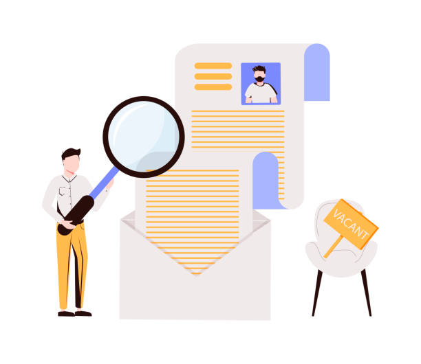 istock A guy examines a resume under a magnifying glass. Vacant place. The concept of finding workers and open vacancies. Isolated. vector. 1300348214