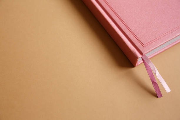 istock Pink notebook, diary or book on paper background 1300349248