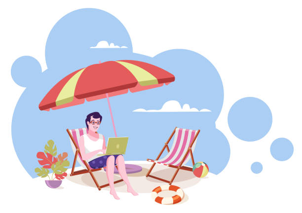 56 Cute Man Cartoon Sitting Relaxed On The Beach Illustrations & Clip Art -  iStock