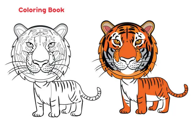 Vector illustration of Cute Tiger coloring book