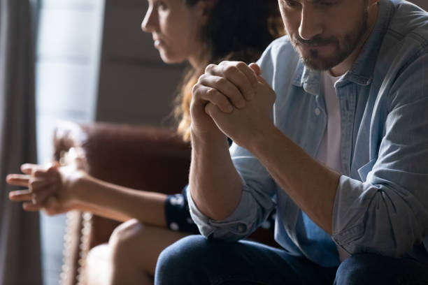 istock Close up of unhappy couple suffer from problems in relationship 1300355128