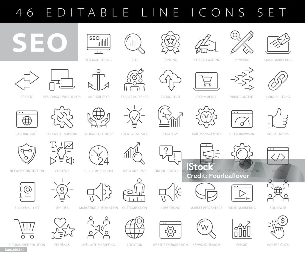 Line SEO Icons Simple Set of SEO Related Vector Line Icons Icon Symbol stock vector
