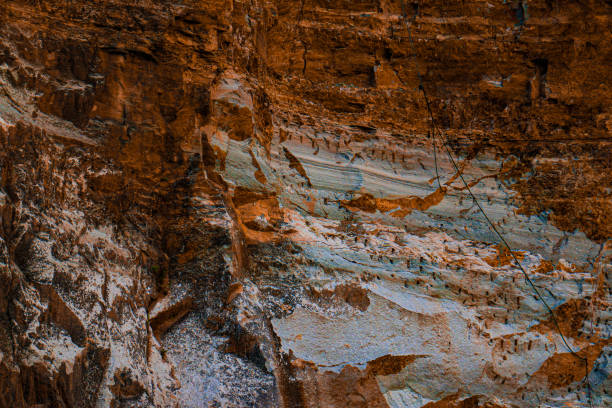istock Natural background from brown white scratched stonewall 1300356400