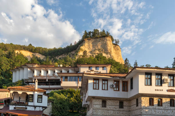 Typical street and old houses in Melnik, Bulgaria Melnik, Bulgaria - June 28, 2020: Typical street and old houses in historical town of Melnik, Blagoevgrad region, Bulgaria blagoevgrad province photos stock pictures, royalty-free photos & images