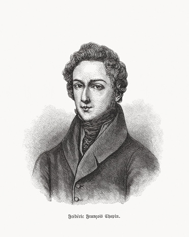 Frédéric François Chopin (1810 - 1849) - Polish-French composer, pianist and piano pedagogue. Wood engraving, published in 1893.