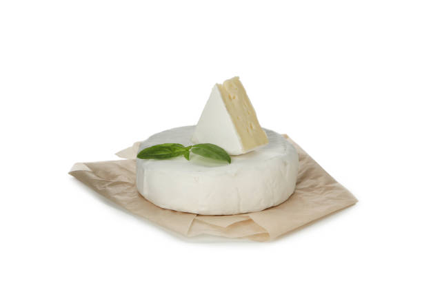 istock Delicious camembert cheese isolated on white background 1300361371