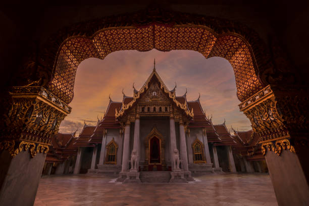 istock Beautiful Thai Marble Temple (Wat Benchamabophit) during twilight 1300362560