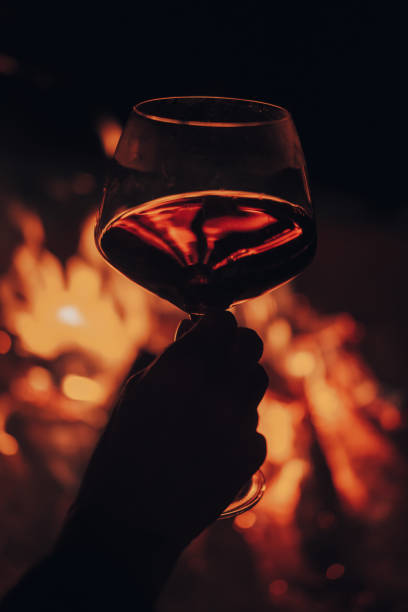 istock Wine glass with bonfire in background. 1300363861