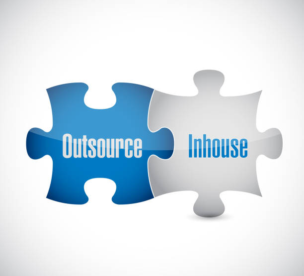 Outsource and inhouse puzzle pieces vector art illustration