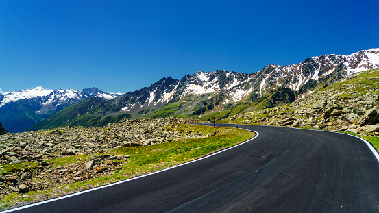 Passo Gavia, Brescia province, Lombardy, Italy: landscape along the mountain pass at summer