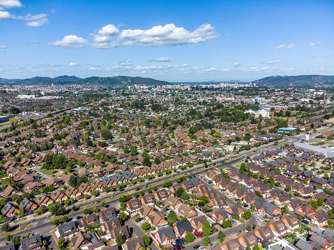 Aerial view of Temuco residential neighborhoods in La Araucania region, southern Chile