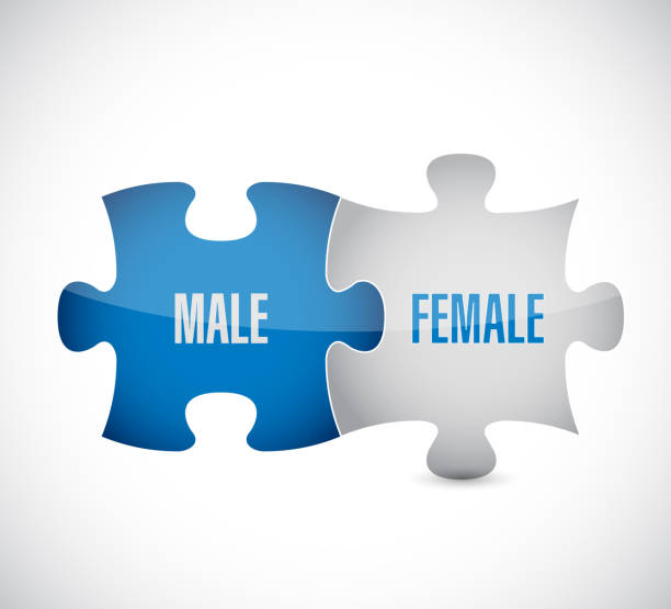 istock Male, female puzzle pieces illustration design 1300366471