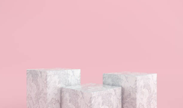 istock 3d rendered studio with geometric shapes, podium on the floor. Platforms,  showcase, rock pedestal for product presentation, mock up background. Minimal design. Branding banner for cosmetics product 1300369428