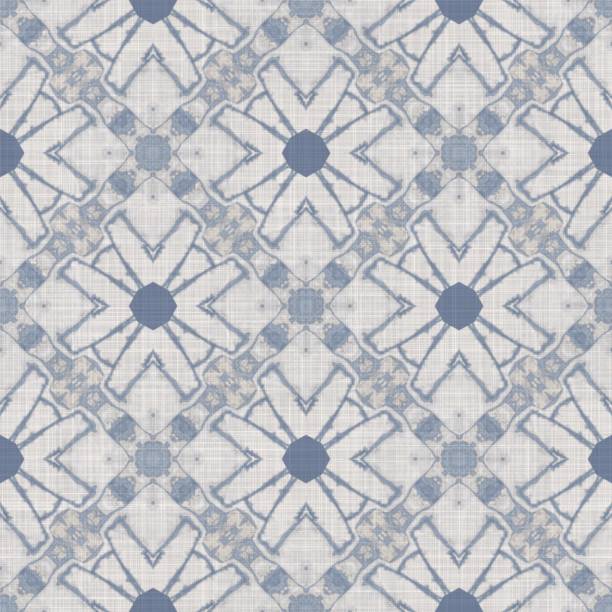 istock Seamless french farmhouse damask linen pattern. Provence blue white woven texture. Shabby chic style decorative fabric background. Textile rustic all over print 1300369785