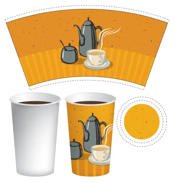 Vector illustration of paper cup for hot drink with doodle still life