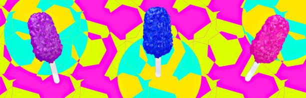 istock 3d render collage banner scene.  Colorfull mixed ice cream and geometry background. Minimalistic food style modern art. 1300371549
