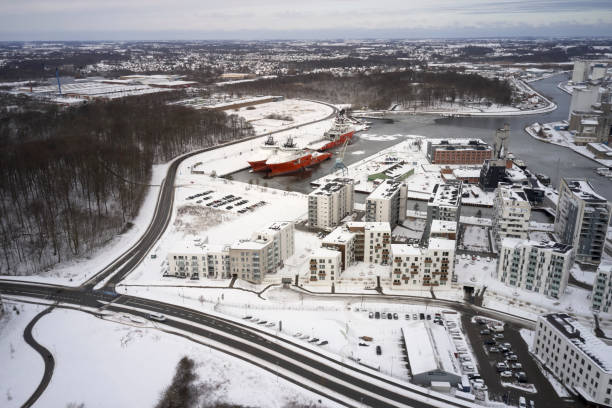 istock Residential district at waterfront in winter 1300375795