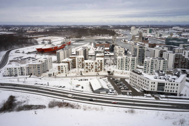 istock Residential district at waterfront in winter 1300375804
