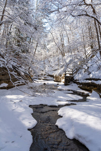 zima w parku stanowym matthiessen - winter stream river snowing zdjęcia i obrazy z banku zdjęć