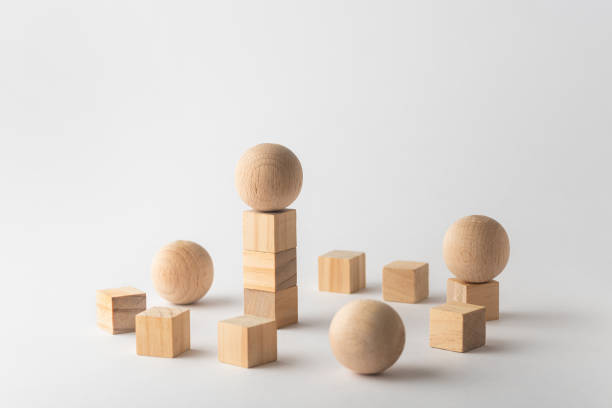 Geometric wooden shapes background stock photo