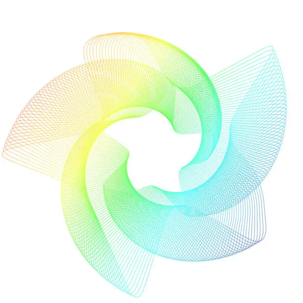 Vector illustration of Twisted wave pattern, like flower, made of rainbow colored lines