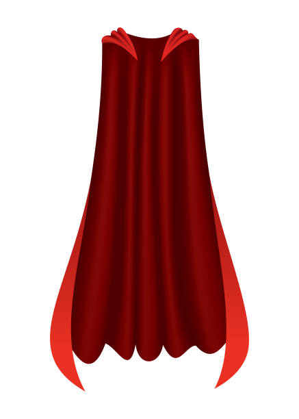 istock Superhero red cape. Scarlet fabric silk cloak in front view. Carnival or masquerade dress. Realistic costume design. Silk flying cape 1300389625