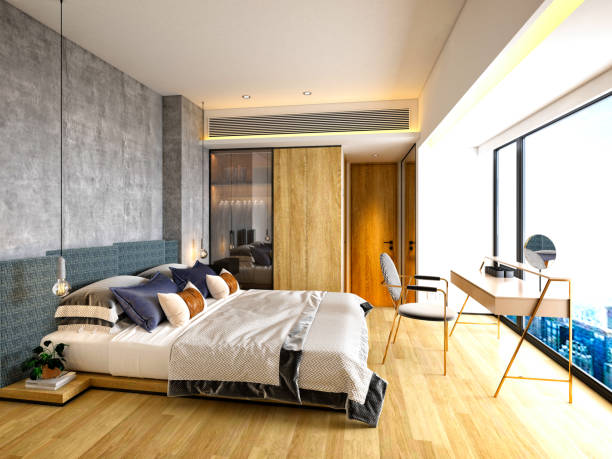 istock 3d render of luxury hotel room 1300390778