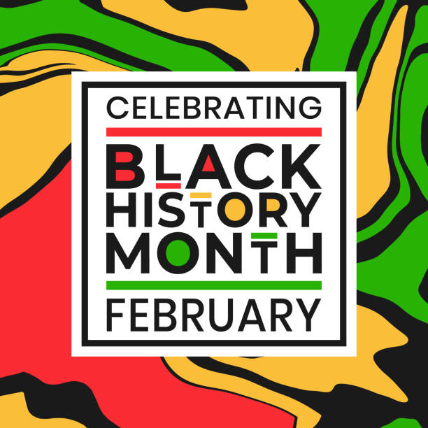 renkli sıvı boya etkisi arka plan ile siyah tarih ay şubat afiş kutluyor. ulusal tatil afişi veya kartı için tasarım şablonunun vektör çizimi - black history month stock illustrations