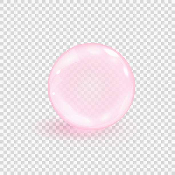 透明な背景に分離ピンクのコラーゲンの泡。現実的な水の血清の液滴。ガラス表面球または雨滴のベクトルイラスト - sphere glass bubble three dimensional shape点のイラスト素材／クリップアート素材／マンガ素材／アイコン素材