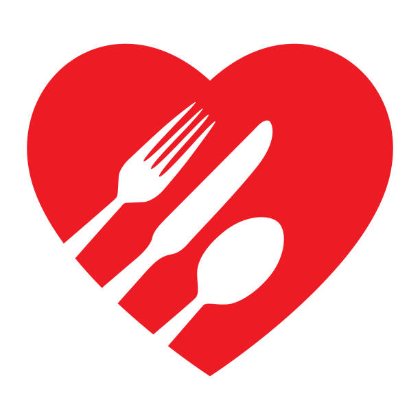 illustrazioni stock, clip art, cartoni animati e icone di tendenza di icona di red heart silverware - heart shape healthy lifestyle valentines day romance