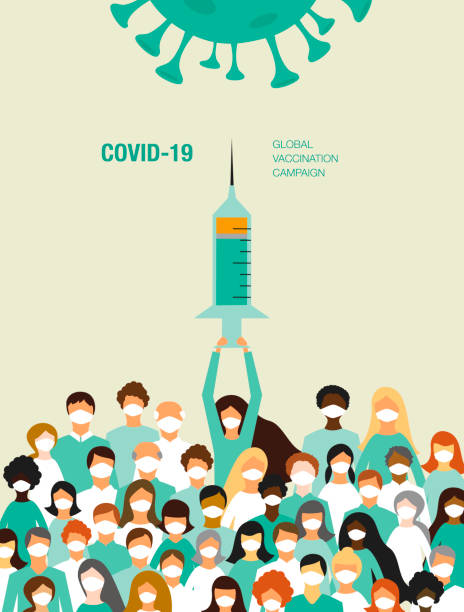 Covid-19 vaccination campaign vector art illustration