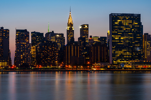 New York City Skyline with Chrysler Building Illuminated at night