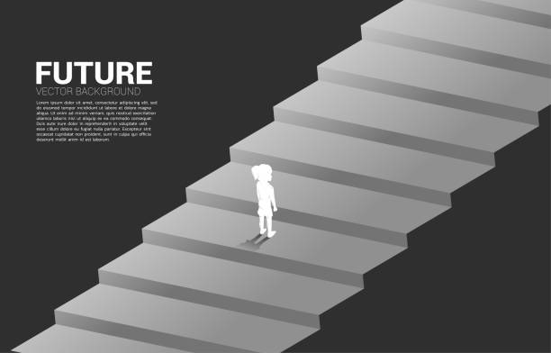 istock Silhouette of girl standing on stair step. 1300397715