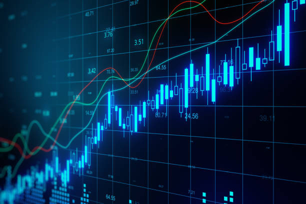 istock Glowing stock chart with candlestick and big data index grid. 1300398767